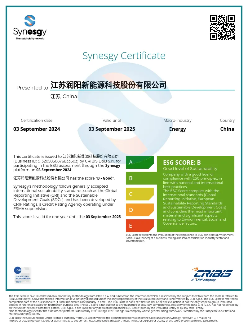 捷报！润阳股份荣获CRIF Synesgy ESG "Good" 评级
